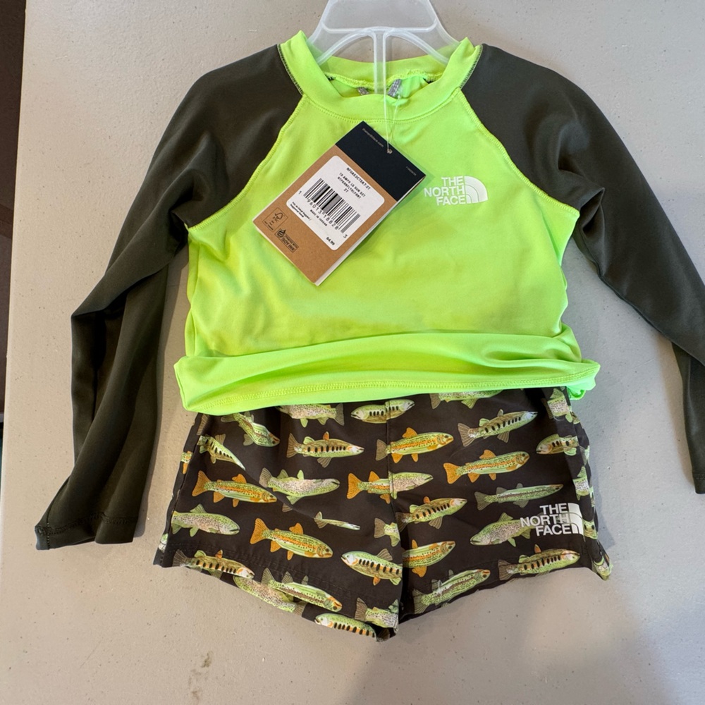 The North Face Kids Swim Rashguard - Neon Green and Dark Brown